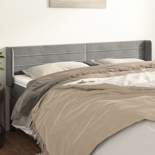vidaXL T&ecirc;te de lit avec oreilles Gris clair 203x16x78/88 cm Velours