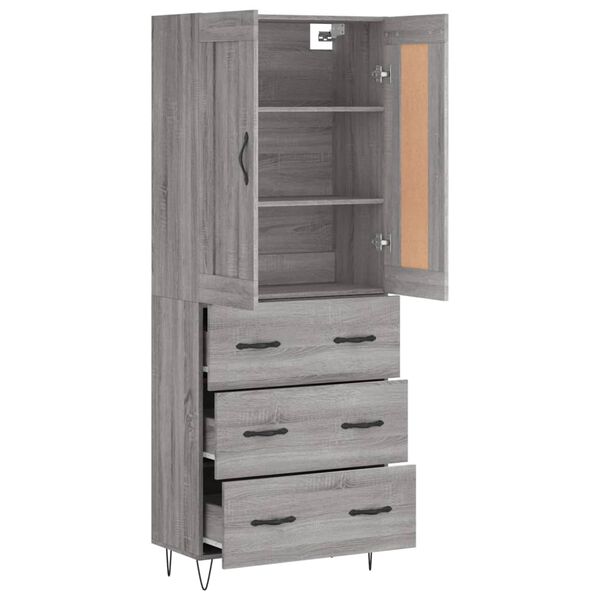 vidaXL Buffet haut Sonoma gris 69,5x34x180 cm Bois d'ing&eacute;nierie