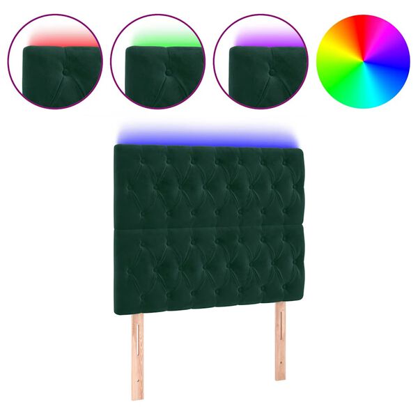 vidaXL T&ecirc;te de lit &agrave; LED Vert fonc&eacute; 100x7x118/128 cm Velours