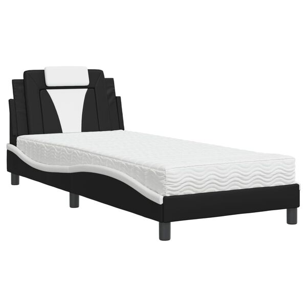 vidaXL Lit Viana avec matelas noir et blanc 90x190 cm similicuir