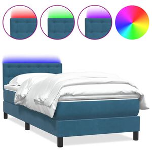 vidaXL Sommier &agrave; lattes de lit et matelas et LED bleu fonc&eacute; 80x220 cm velours