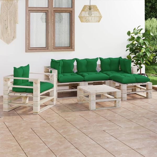 vidaXL Salon palette de jardin 6 pcs avec coussins bois de pin