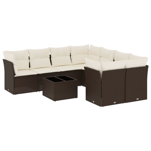 vidaXL Salon de jardin avec coussins 9 pcs marron r&eacute;sine tress&eacute;e