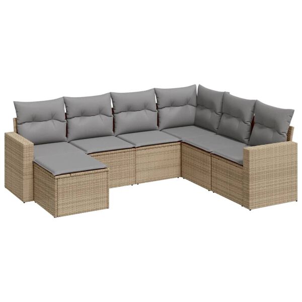 vidaXL Salon de jardin avec coussins 7 pcs beige r&eacute;sine tress&eacute;e