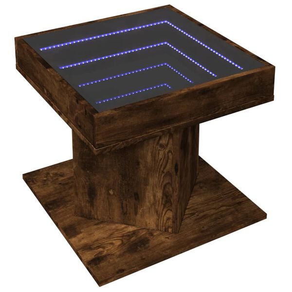 vidaXL Table basse avec LED ch&ecirc;ne fum&eacute; 50x50x45 cm bois d'ing&eacute;nierie