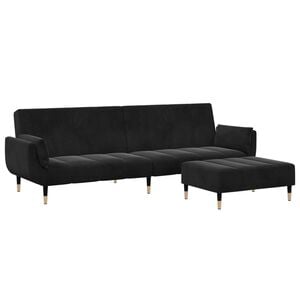 vidaXL Canap&eacute;-lit &agrave; 2 places avec repose-pied noir velours