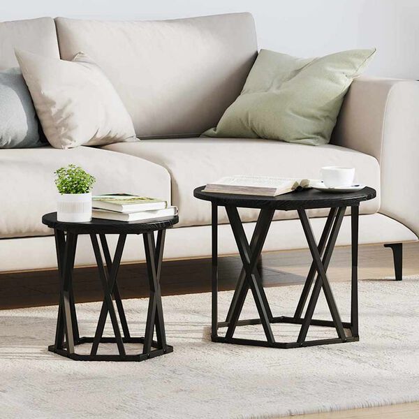 vidaXL Table d'appoint 2 pcs Chêne noir Bois d'ingénierie et acier
