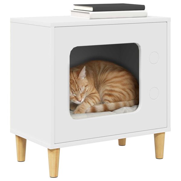 vidaXL Maison pour chat Blanc 51 x 30 x 52 cm Bois d'ing&eacute;nierie