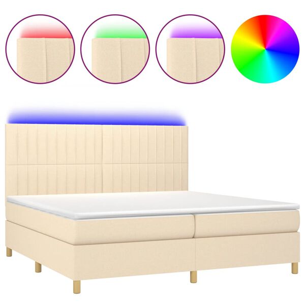 vidaXL Sommier &agrave; lattes de lit et matelas et LED Cr&egrave;me 200x200cm Tissu