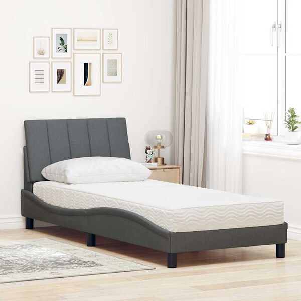 vidaXL Lit avec matelas Hanko gris foncé 80x200 cm tissu