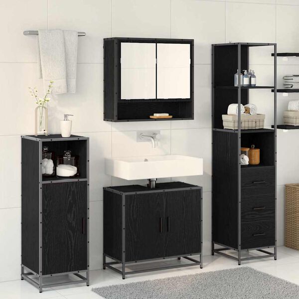 vidaXL Ensemble de mobilier de salle de bain 3 pcs Ch&ecirc;ne noir
