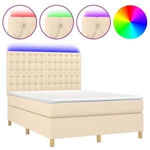 vidaXL Sommier &agrave; lattes de lit et matelas et LED Cr&egrave;me 140x200cm Tissu