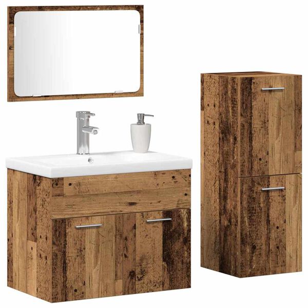 vidaXL Ensemble de mobilier de salle de bain avec porte 4 pcs Marron