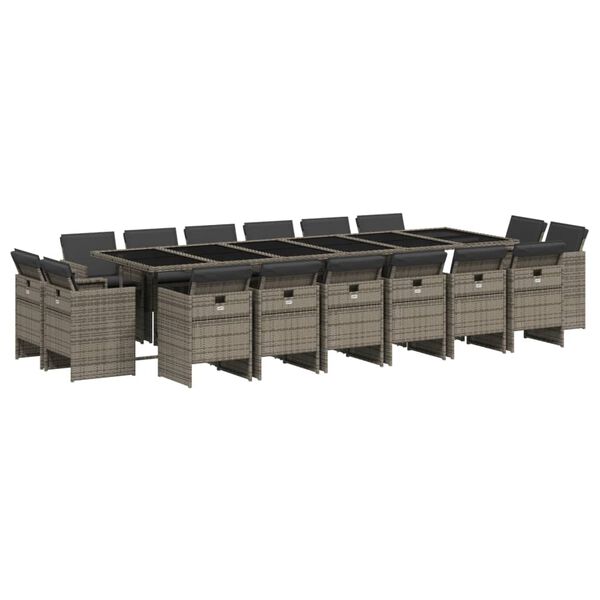 vidaXL Ensemble &agrave; manger de jardin 17 pcs et coussins r&eacute;sine tress&eacute;e