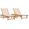 vidaXL Chaises longues lot de 2 table cr&egrave;me bois d'acacia et textil&egrave;ne