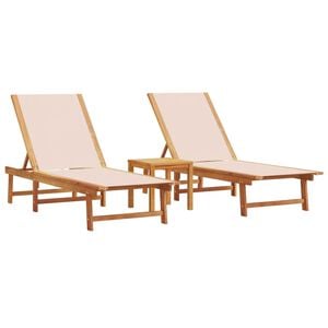 vidaXL Chaises longues lot de 2 table cr&egrave;me bois d'acacia et textil&egrave;ne