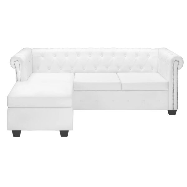 vidaXL Canap&eacute; Chesterfield en L en cuir synth&eacute;tique blanc