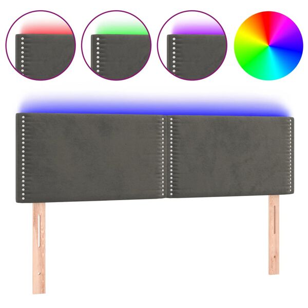 vidaXL T&ecirc;te de lit &agrave; LED Gris fonc&eacute; 144x5x78/88 cm Velours