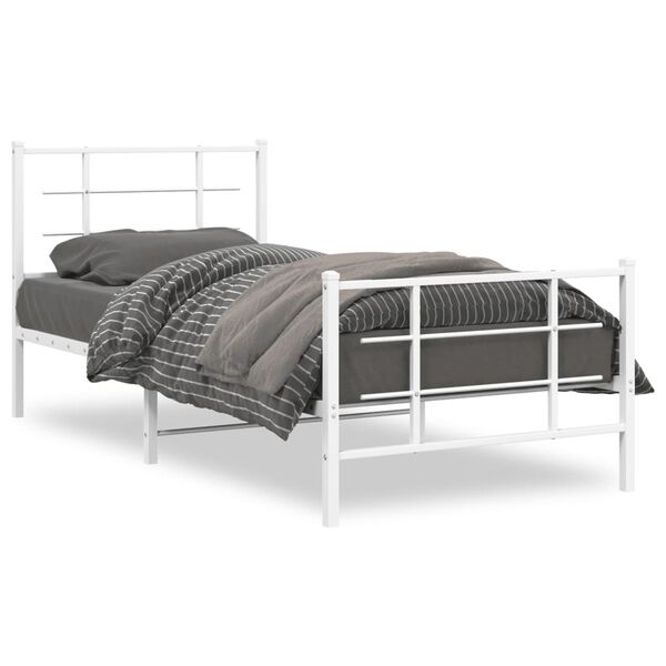vidaXL Cadre de lit métal sans matelas avec pied de lit blanc 90x190cm