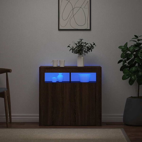 vidaXL Buffet avec lumi&egrave;res LED ch&ecirc;ne marron 80x35x75 cm