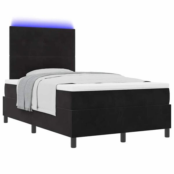 vidaXL Lit &agrave; ressort LED avec matelas Noir 120 x 190 cm tissu