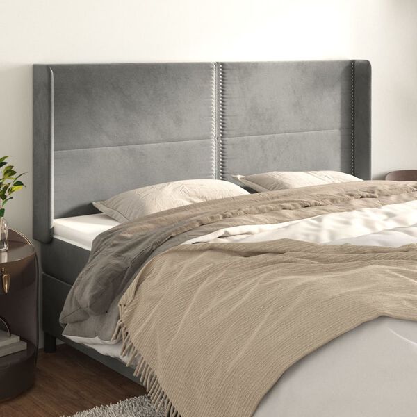 vidaXL T&ecirc;te de lit avec oreilles Gris clair 203x16x118/128 cm Velours