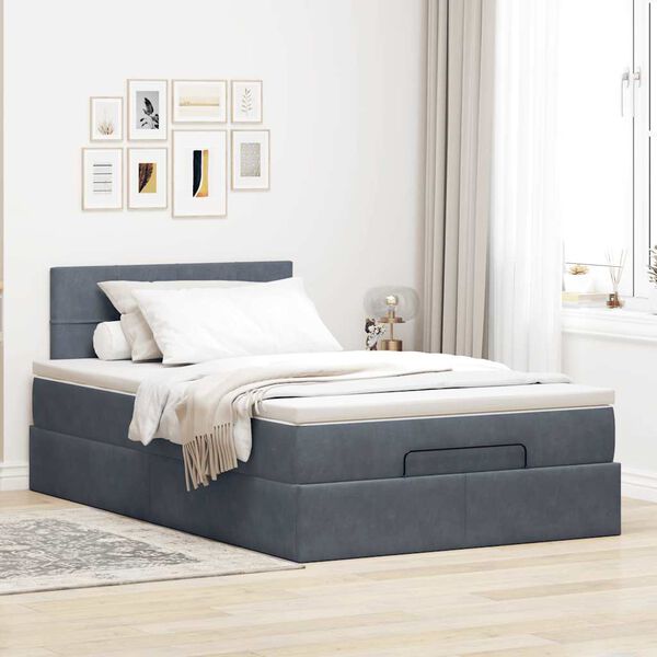vidaXL Cadre de lit ottoman et matelas gris foncé 120x200 cm velours