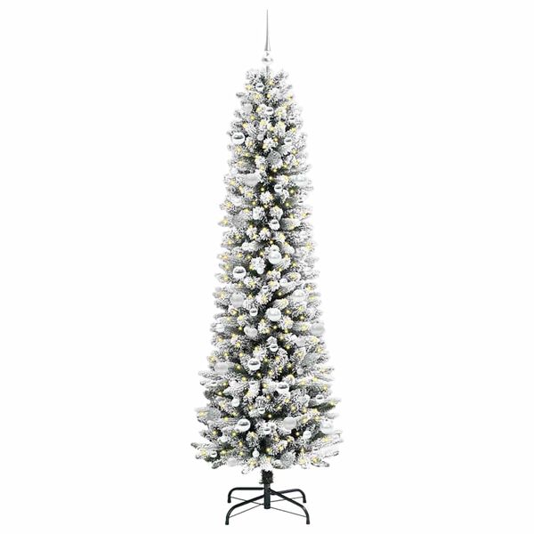 vidaXL Sapin de No&euml;l artificiel Blanc 210 cm PVC, m&eacute;tal et plastique