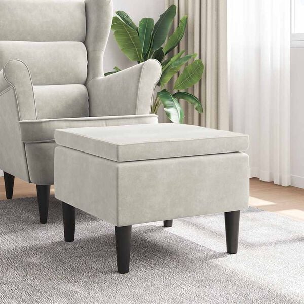 vidaXL Tabouret avec pieds en bois Velours cr&egrave;me