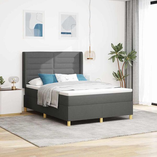 vidaXL Lit &agrave; ressorts avec matelas Gris 140 x 190 cm tissu
