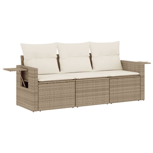 vidaXL Salon de jardin avec coussins 3 pcs beige r&eacute;sine tress&eacute;e