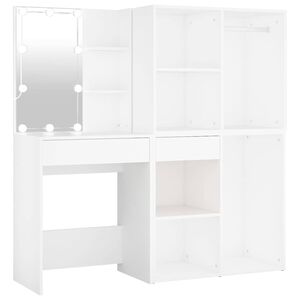 vidaXL Coiffeuse &agrave; LED avec 2 armoires Blanc Bois d'ing&eacute;nierie