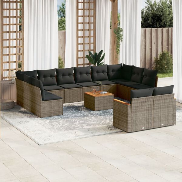 vidaXL Salon de jardin avec coussins 13 pcs gris r&eacute;sine tress&eacute;e