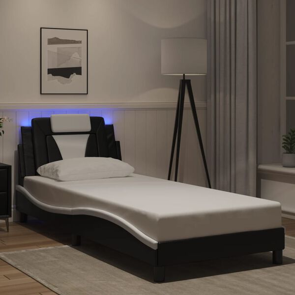 vidaXL Cadre de lit Viana avec LED sans matelas noir et blanc 80x200 cm