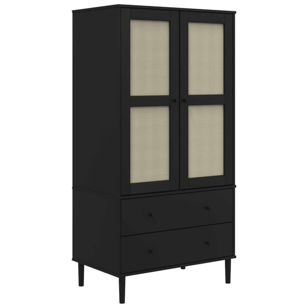 vidaXL Garde-robe SENJA aspect rotin noir 90x55x175 cm bois massif pin