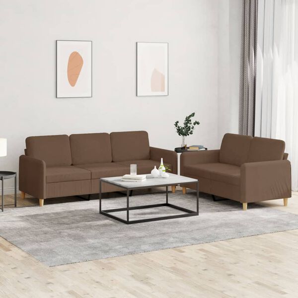 vidaXL Ensemble de canap&eacute;s 2 pcs avec coussins Marron Tissu