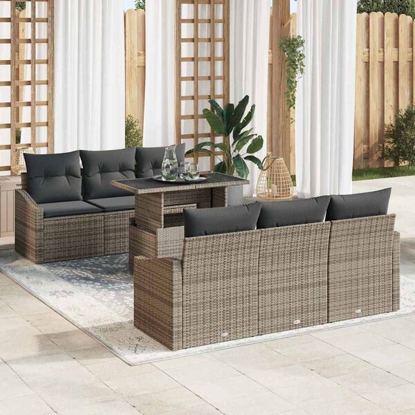 vidaXL Ensemble de canap&eacute; de jardin avec stockage 7 pcs Gris polyrotin