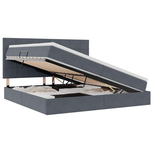 vidaXL Lit avec rangement et LED Gris fonc&eacute; 200 x 200 cm Velours