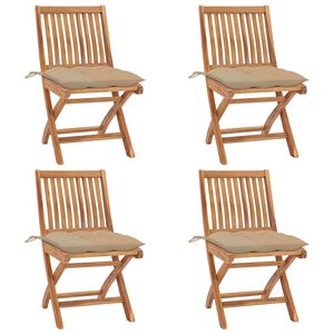 vidaXL Chaises pliantes avec coussins, 4 pi&egrave;ces, en teck massif