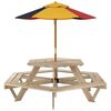 vidaXL Table de pique-nique pour 6 enfants avec parasol hexagone sapin