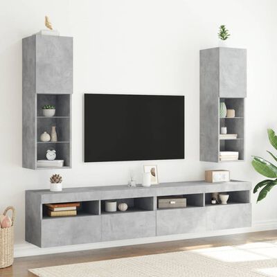 vidaXL Meubles TV avec lumières LED 2 pcs gris béton 30,5x30x102 cm