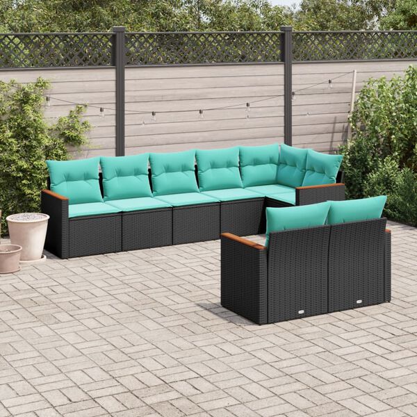 vidaXL Salon de jardin 8 pcs avec coussins noir r&eacute;sine tress&eacute;e