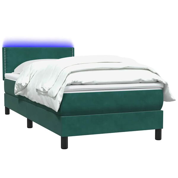 vidaXL Sommier &agrave; lattes de lit et matelas et LED vert fonc&eacute; 90x220 cm velours