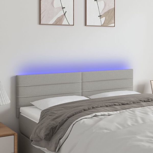 vidaXL T&ecirc;te de lit &agrave; LED Gris clair 144x5x78/88 cm Tissu