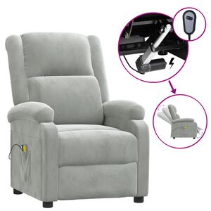 vidaXL Fauteuil &eacute;lectrique de massage Gris clair velours