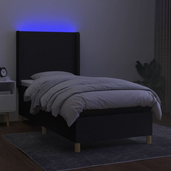 vidaXL Sommier &agrave; lattes de lit matelas et LED Noir 90x200 cm Tissu