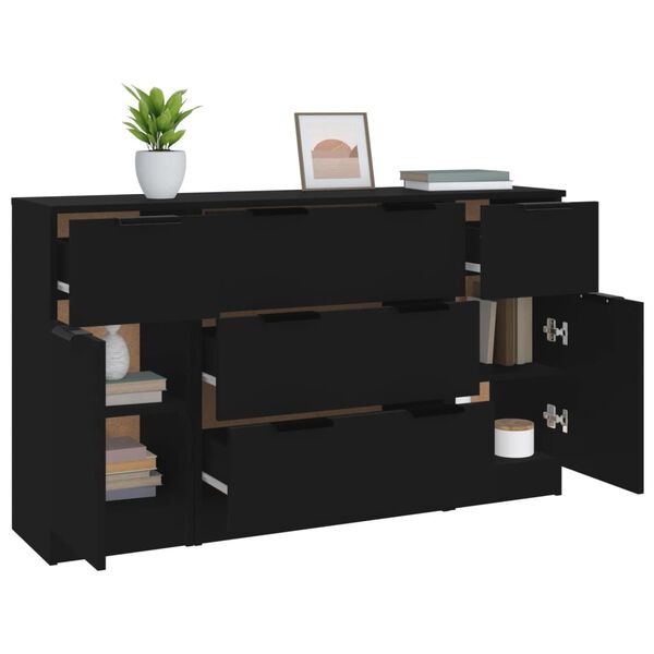 vidaXL Ensemble de buffets 3 pcs Noir Bois d'ing&eacute;nierie