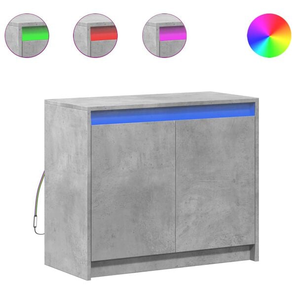 vidaXL Buffet avec LED gris b&eacute;ton 72x34x61 cm bois d'ing&eacute;nierie