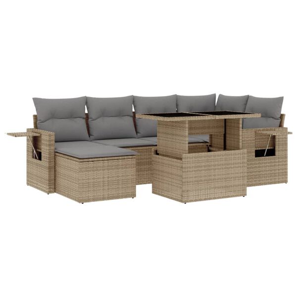 vidaXL Salon de jardin avec coussins 7 pcs beige r&eacute;sine tress&eacute;e