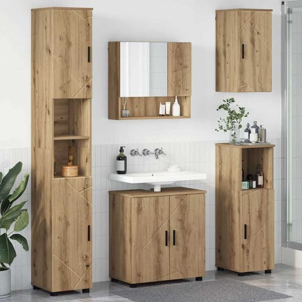 vidaXL Ensemble de mobilier de salle de bain 5 pcs Ch&ecirc;ne artisanal